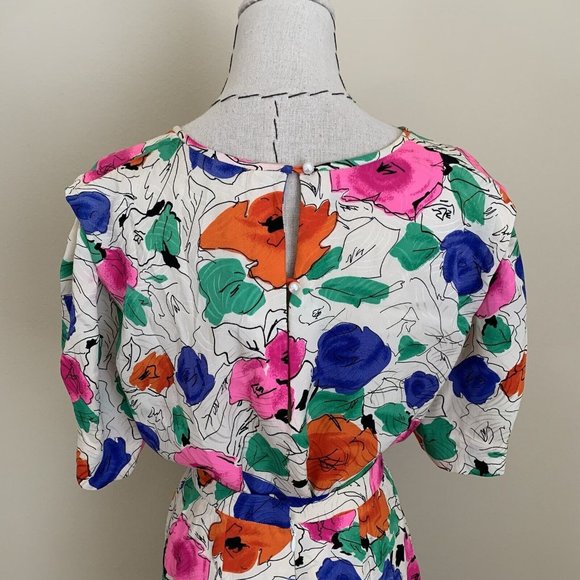 Vintage 80s Stracci Custom Vibrant Silk Floral Print Blouse Top Skirt Set Ungaro - Picture 5 of 11